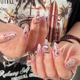 Xpoko 24Pcs Long Stiletto False Nail with Rhinestone Silver Star Design Fake Nails Wearable Almond Press on Nails Full Cover Nail Tips