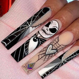 Xpoko Scary Blood Skull Fake Nails Long Coffin Ballet Halloween Style False Nails 24pcs Wearable Press on Nail tips for Halloween Gift