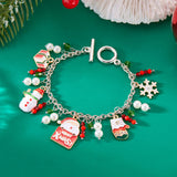 Xpoko Handmade Crystal Pearl Christmas Bracelets for Women Santa Claus Xmas Tree Snowflake Elk Wreath Pendant Bracelet Holiday Jewelry