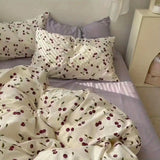 Xpoko Ins Retro Flower Bedding Set Flat Bed Sheet Pillowcase Twin Full Queen Size Bed Linen Women Girls Caramel Floral Duvet Cover Set