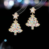 Xpoko Christmas Gifts Sweet Pink Christmas Tree Earrings For Women Sparkling Full Rhinestone Crystal Xmas Tree Dangle Earring New Year Party Jewelry