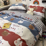 Xpoko Korean Style Cartoon Sheep Bedding Set Girls Kids Twin Full Queen Size Bed Flat Sheet Duvet Cover Pillowcases Bed Linen Kawaii