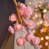 Xpoko LED Artificial Rose Flower Lights Fairy String Garland Christmas Lights Decorations for Wedding Home Room Curtain Lamp Decor