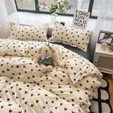 Xpoko Romantic Cherry Heart Duvet Cover Set Flat Sheet Pillowcases Fashion New Twin Full Floral Summer Spring Bedding Set