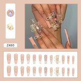 Xpoko 24Pcs Extra Long Ballet False Nails with frog print strawberry Designs Wearable Pink French Press on Nails Acrylic Fake Nail Tip