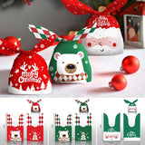 Xpoko 10Pcs Christmas Candy Bag Cute Rabbit Ear Cookie Plastic Bags Xmas Party Decoration Gift Bags For Biscuits Snack Baking Package