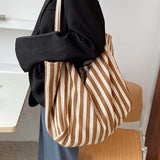 Xpoko Women's Tote Bag Striped Canvas Casual Handbags for Women 2023 Simple Shopping Large Capacity Woman Shopper School Shoulder Bag