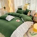 Xpoko Romantic Princess Green Lace Quilt Cover Set Girls Woman Solid Color Bed Skirt Sheet Decor Bedroom Home Textiles