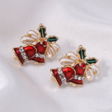 Xpoko Christmas Gifts Delicate Christmas Bowknot Bell Earrings for Women Sparkling Full Rhinestone Christmas Tree Dangle Earring Girls Holiday Jewelry