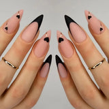 Xpoko 24Pcs Blackish Green False Nails with Almond Head Design Long Stiletto Fake Nail Wearable Oval Full Cover Press on Nail Tips