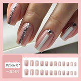 Xpoko 24Pcs Short Square Head French False Nail with White Edge Full Cover Fake Nails Tips Wearable Ballet Finished Press on Nails Tip