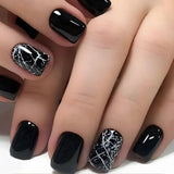 Xpoko 24pc Short Press on Nails Black Gold Foil Fake Nail French Ballerina False Nails Full Over Detachable DIY Manicure Nail Art Tips