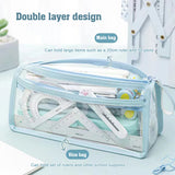 Xpoko back to school Transparent PVC Pencil Case Waterproof Large Capacity Double Layer Pen Bag Ins Style Makeup Bag Storage Bag School Stationery