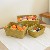 Xpoko Woven Seagrass Storage Baskets Straw Rattan Basket Desk Organizer Picnic Basket Fruit Storage Box Cosmetic Storage Container