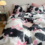 Xpoko Cute Bedding Set Big Eyes Stars Duvet Cover Bed Sheet Pillowcases No Filler Floral Ins Single Queen Size Bed Linens