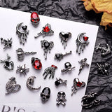 Xpoko 10PCS Gothic Punk Style Alloy 3D Nail Art Charms Heart Skeleton Cross Spider Design For Halloween Nails Decoration Accessories