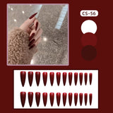 Xpoko 24pcs/Set Gorgeous Wine Red False Nails With Glue Middle Long Round Head Full Nail Tips Finished Fake Nail artificial nails