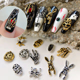 Xpoko Alloy Skull Nail Charms Retro Halloween Decals Ornaments 3D Ghost Silver Classic Jewelry Nails Art Design Manicure Accessories