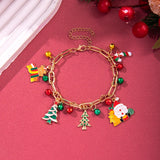 Xpoko Christmas Pendant Chunky Chain Bracelet for Women Cartoon Snowman Santa Claus Elk Boot Snowflake Charm Bracelet Festival Jewelry