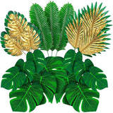 Artificial Tropical Palm Leaves Hawaiian Luau Jungle Party Golden Stems Leaf Decoration Table Wedding Birthday Decor Fake Plants