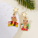 Xpoko Christmas Gifts New Trend Asymmetric Christmas Earrings for Women Cute Bear Santa Claus Christmas Tree Snowman Drop Earrings Girls Party Jewelry