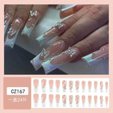 Xpoko 24Pcs Extra Long Ballet False Nails with frog print strawberry Designs Wearable Pink French Press on Nails Acrylic Fake Nail Tip