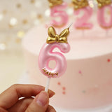 Xpoko Cute Bowknot Birthday Number Candle Princess Prince 0-9 Number Candles Cake Decor Digital Candle Party Candles Supplies
