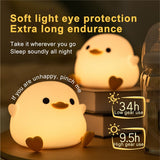 Xpoko LED Night Light Cute Duck Cartoon Animals Silicone Lamp for Children Kid Touch Sensor Timing USB Rechargeable for Birthday Gifts