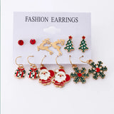 Xpoko Christmas Gifts 6 Pairs/Lot Christmas Earrings for Women Trendy Xmas Tree Santa Claus Elk Bow Ribbon Earring Set Party Holiday New Year Jewelry