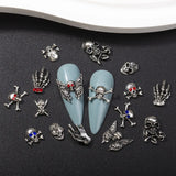 Xpoko Halloween Nails Figures Skull Decoration Acrylic Punk Metal Alloy Halloween Charms Manicure Diy Jewelry Nail Art Accessories 3d