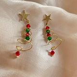 Xpoko Christmas Gifts Luxury Colorful Rhinestone Christmas Tree Dangle Earrings for Women Exquisite Zircon Star New Year Earrings Girls Party Jewelry