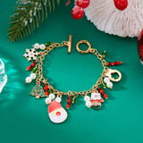 Xpoko Handmade Crystal Pearl Christmas Bracelets for Women Santa Claus Xmas Tree Snowflake Elk Wreath Pendant Bracelet Holiday Jewelry