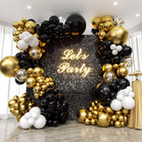 Xpoko 129Pcs Black Gold Balloons Garland Arch Kit Metal Chrome Gold Balloons Wedding Decor Birthday Party Graduation Decoration Globos