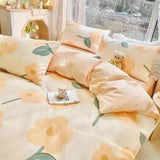 Xpoko Ins Retro Flower Bedding Set Flat Bed Sheet Pillowcase Twin Full Queen Size Bed Linen Women Girls Caramel Floral Duvet Cover Set