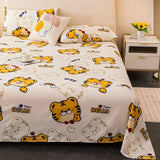 Xpoko Cartoon Tiger Flat Sheet Kids Boys Kawaii Bed Sheet Set Animal Print Tiger Bedding Sheet Polyester Breathable Soft Bedroom Decor