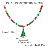 Xpoko Christmas Gifts Handmade Colorful Rice Beads Short Necklace for Women Cute Santa Claus Christmas Tree Pendant Choker Necklace New Year Jewelry