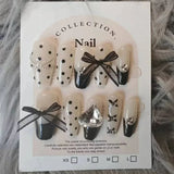 Xpoko 10Pcs Long Ballet Fake Nails Checkered Bow Design Handmade False Nails with Rhinestone Y2k Press on Nails Full Cover Nail Tips