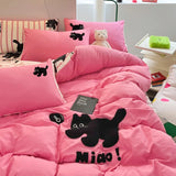 Xpoko Ins Pink Stripe Bedding Set Towel Embroidery Duvet Cover Set Queen Twin Full Size Bed Flat Sheet Quilt Cover Pillowcases Kawaii