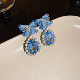 Xpoko Lizakosht Minar Luxury Blue Crystal Rhinestones Bowknot Water Drop Dangle Earrings for Women Bridal Jewelry