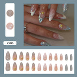 Xpoko 24pcs Blue Ocean Series False Nails Aurora Mermaid Shell Pearl Design Fake Nails Fairy Sweet Style French Almond Press on Nails