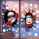 Xpoko Christmas Wall Stickers 3D Crack Santa Claus Snowman Elk Window Glass Electrostatic Stickers Merry Christmas Happy New Year 2025