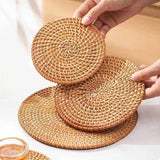 Xpoko Hot Mat Pads Handmade Rattan Coasters Insulation Cup Bowl Pad Round Natural Cup Mat Kitchen Decoration Accessories