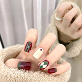 Xpoko 24PCS Christmas Snow Elk Tree Fake Nails Reusable Stick On Nails Press on Full Cover 3D False Nail Tips DIY Manicure Dropship