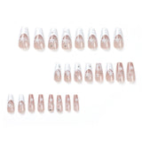 Xpoko 24pcs White French False Nails y2k White Star Ballerina Coffin Press on Nails Detchable Full Cover Fake Nails Tips For Girls