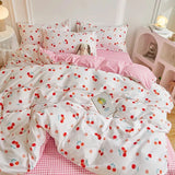 Xpoko Ins Princess Pink Heart Duvet Cover Set Pillowcase Bed Sheet Kids Girls Bedding Set Queen Twin Cute Kawaii Quilt Cover No Filler