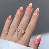 Xpoko 24pcs Short Almond Press on Nails 3D Flower Butterfly Fake Nails with Glue Colorful Natural Acrylic False Nails Full Cover Nails