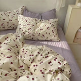 Xpoko Romantic Cherry Heart Duvet Cover Set Flat Sheet Pillowcases Fashion New Twin Full Floral Summer Spring Bedding Set