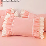 Xpoko Pink Lace Ruffle Bedding Set Luxury Bed Skirt Sheet Bedspread Korean Duvet Cover Girls Princess Bedspread Pillowcases