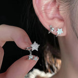 Xpoko Lizakosht 2024 Geometric Pearl Star Earrings Korean Crystal Studs for Women Birthday Party Wedding Jewelry