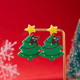 Xpoko Christmas Gifts Mixed Style Acrylic Christmas Earrings for Women Pattern Christmas Tree Black Cat Santa Claus Drop Earrings Girls Party Jewelry